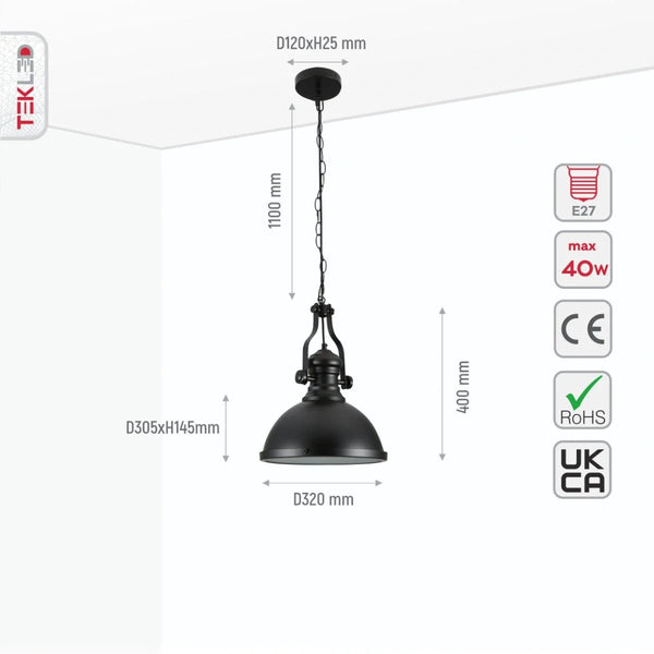 Технические характеристики черного индустриального потолочного светильника с caged dome shade, подходящего для кухни в морском стиле.