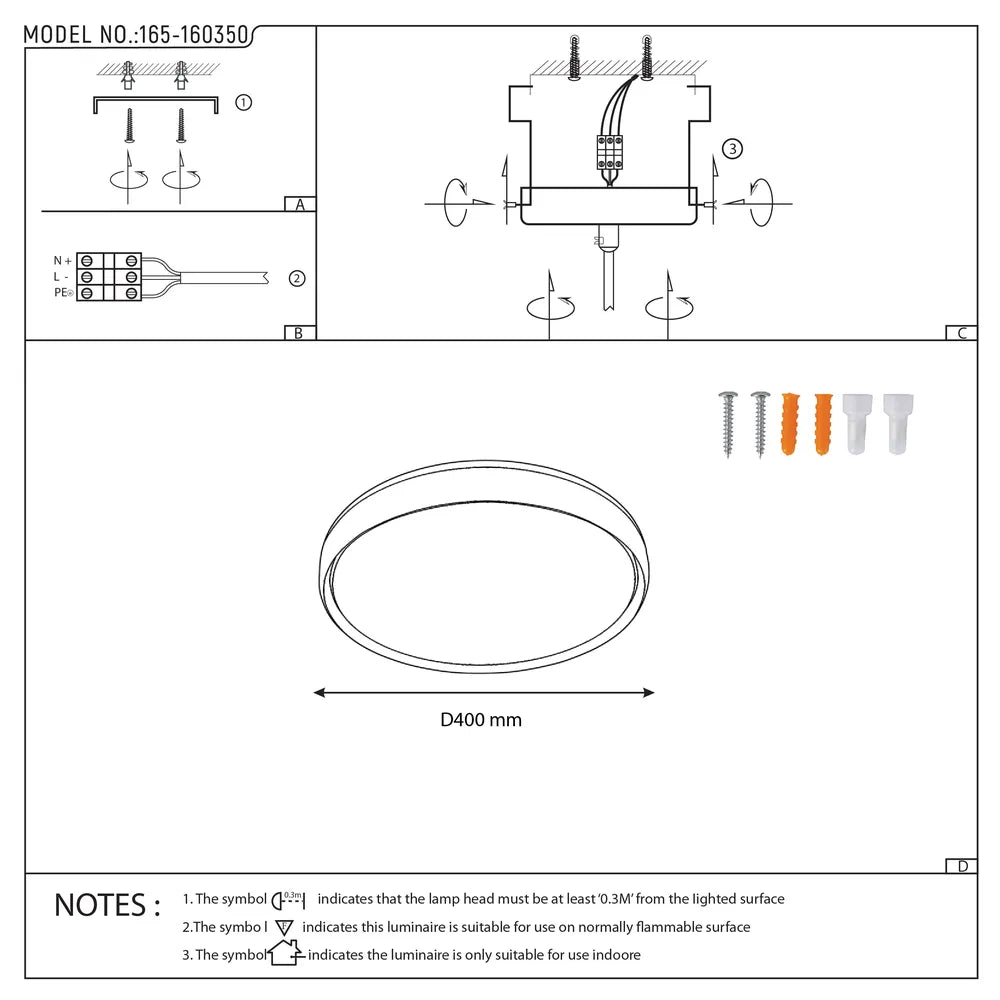 User manual for Mountain Glow Artistic Flush Ceiling Light with Gold Rim, 24W LED-165-160350