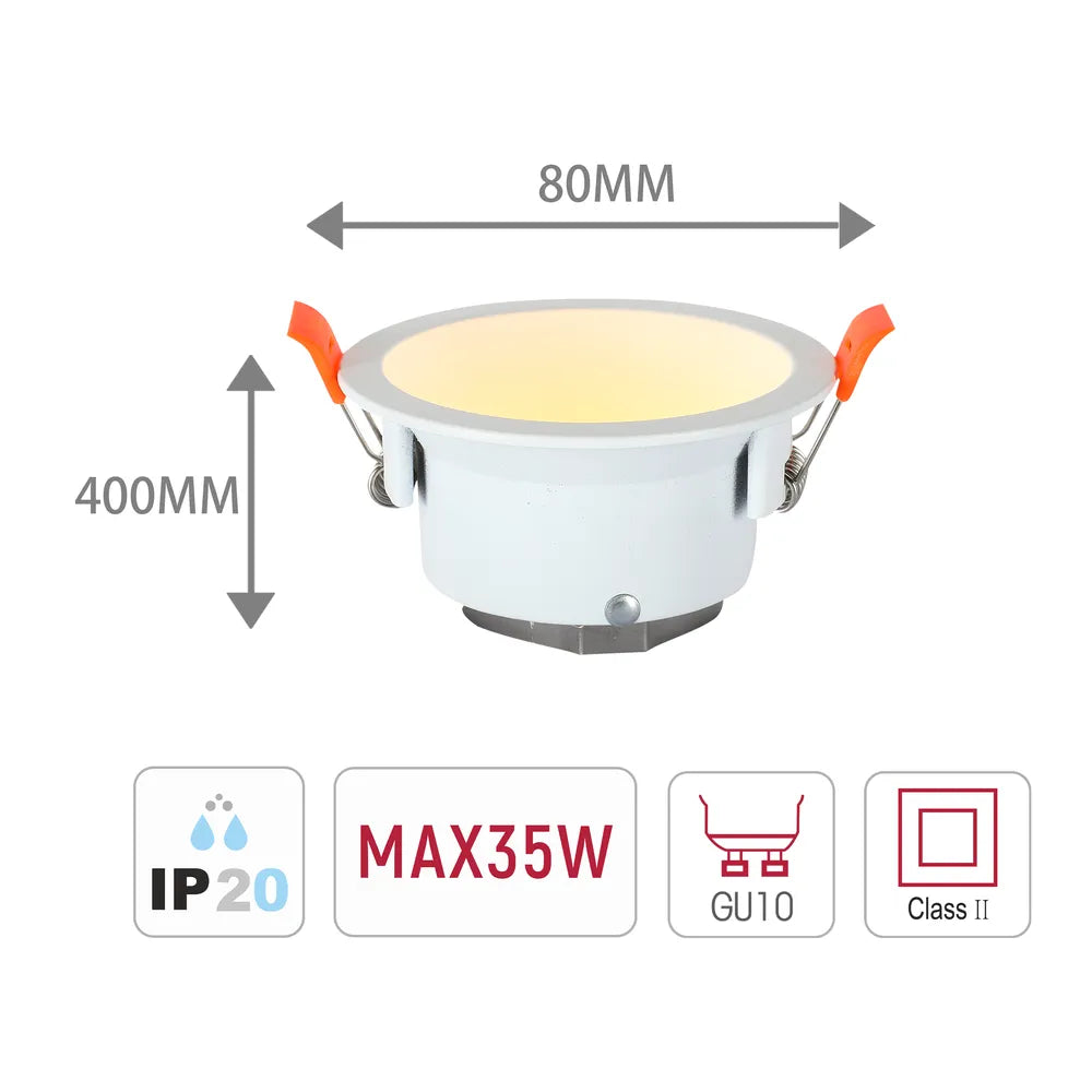 Size and technical specs of the Nebula Low-Glare Fixed Recessed GU10 Downlight-143-03997