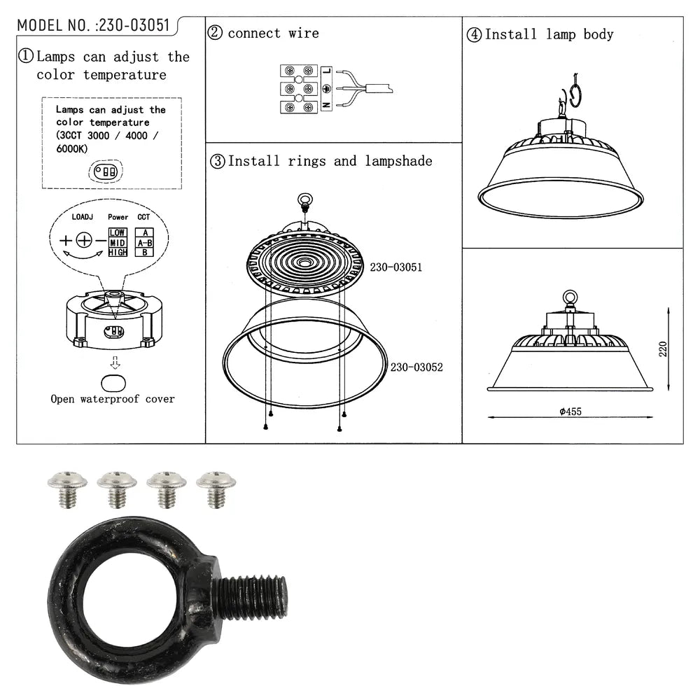 User manual for Nova High Bay LED Light with Reflector Options-230-03051