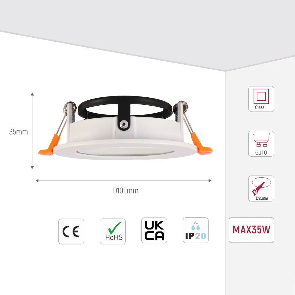 Size and technical specs of the Orbit Tilt GU10 Recessed  Downlight-143-03999