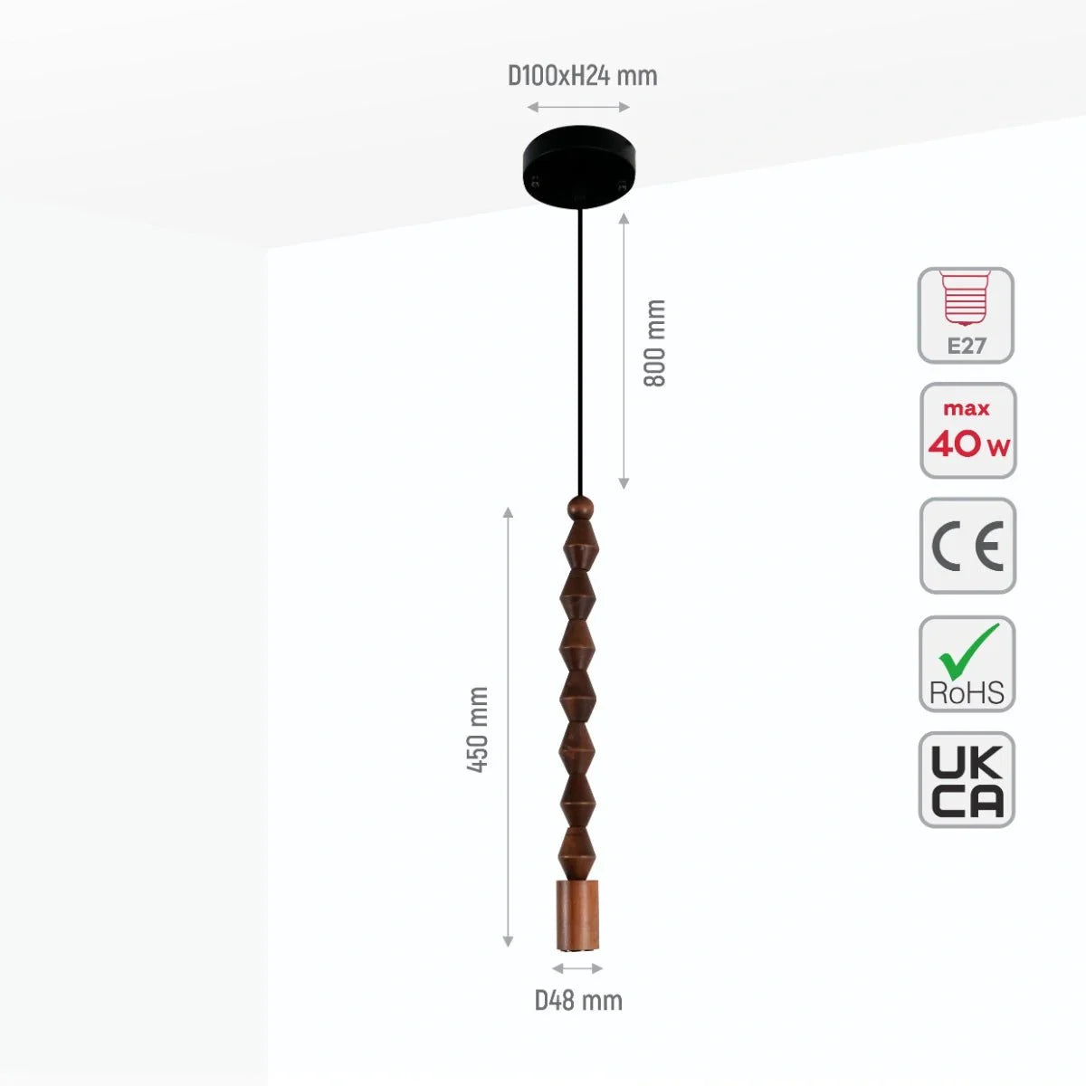 Технические спецификации подвесного светильника Stone Balance 2 с измерениями и деталями крепления.