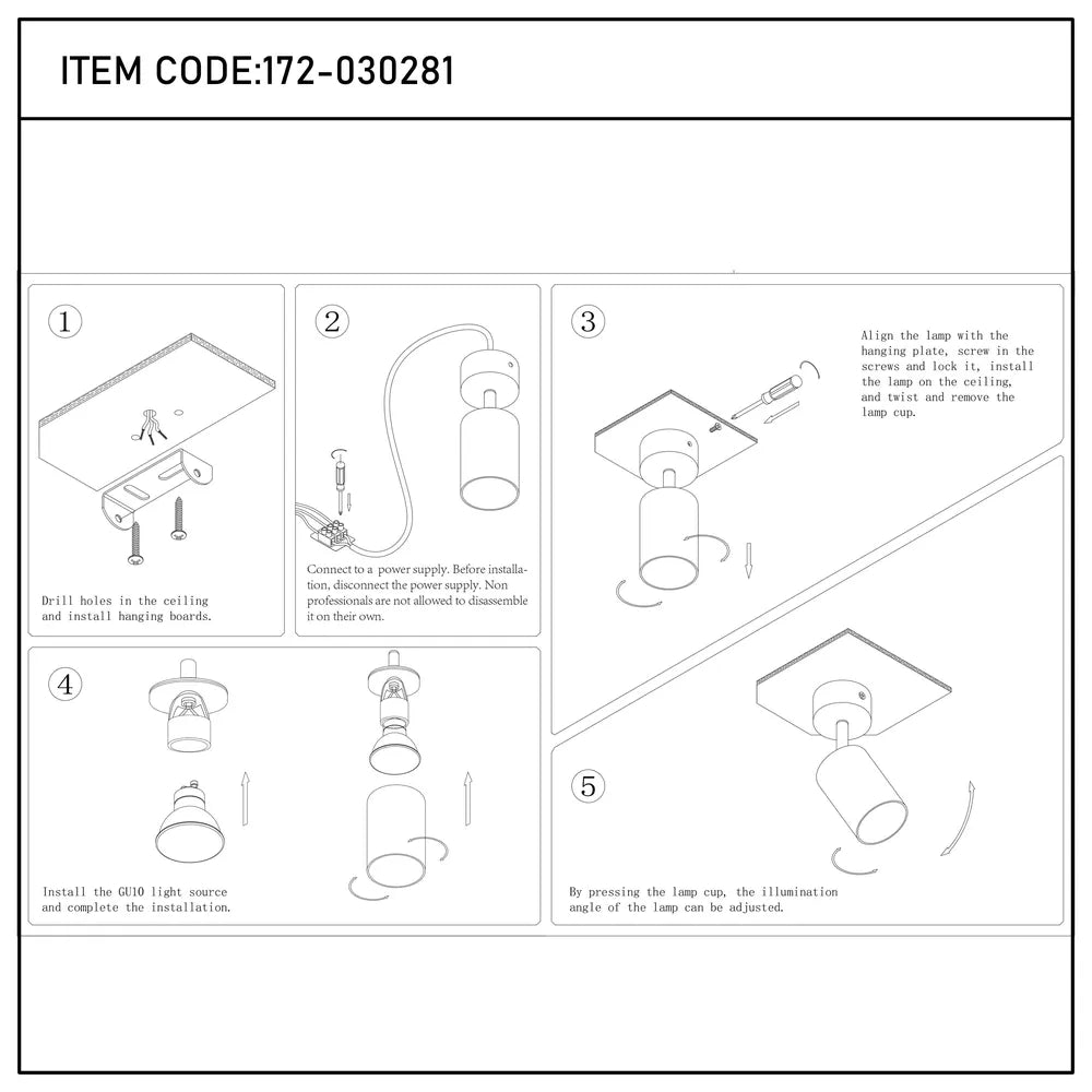 User manual for Rotatable GU10 Surface Mounted Downlight-172-030281