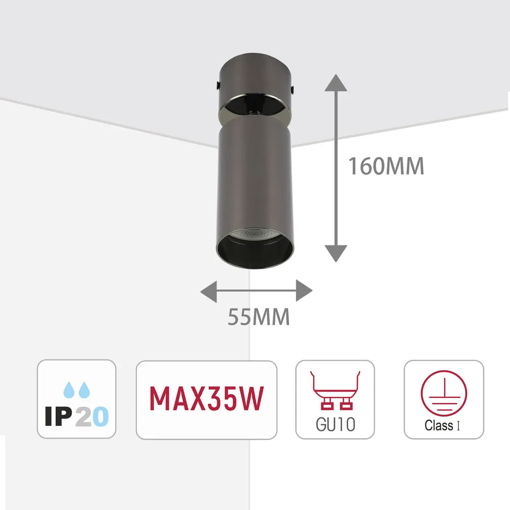 Size and technical specs of the Rotatable GU10 Surface Mounted Downlight-172-030282