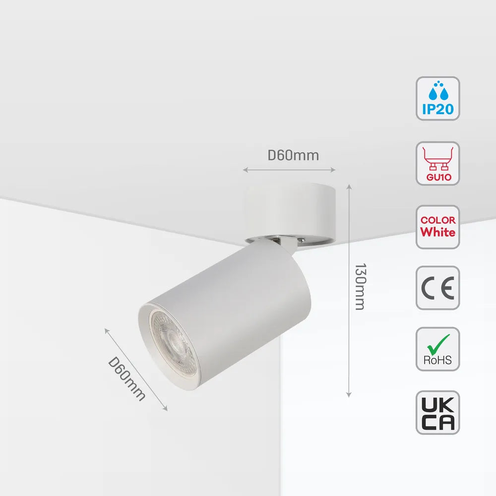 Size and technical specs of the Rotatable & Tiltable GU10 Surface Mounted Downlight-172-03027