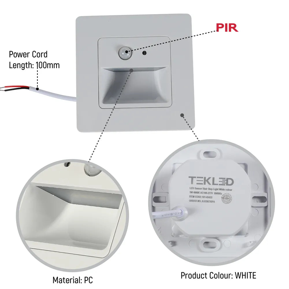 Size and technical specs of the Sensor White LED Stair Step Light 1W 4000K (TEKLED)-181-03422