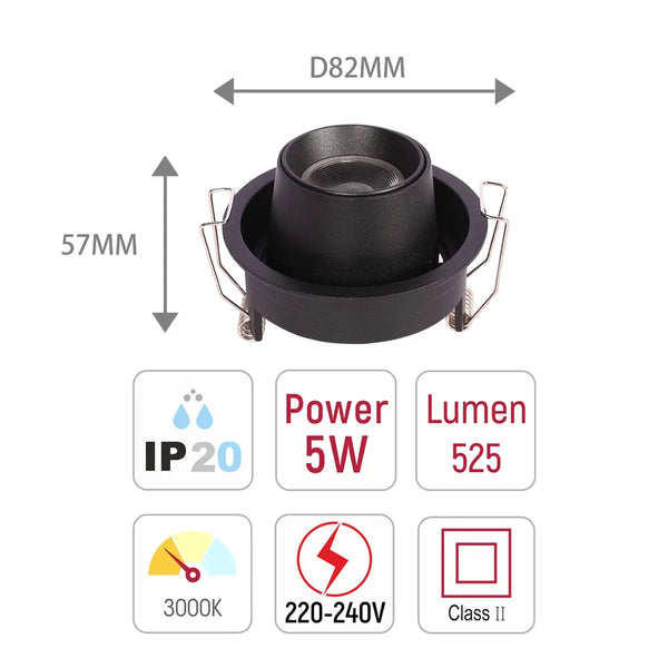 Size and technical specs of the Sentinel Adjustable Gimbal Recessed LED Downlight-143-03410