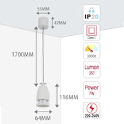 Size and technical specs of the Sentinel LED Pendant Downlight with Polycarbonate Ring Diffuser 7W Warm White-150-19078