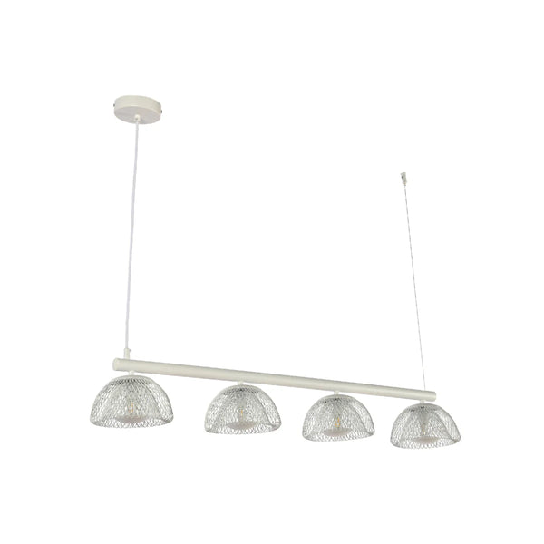 Современная люстра в белой сетчатой оболочке, идеальная для зоны отдыха в стиле минимализма.