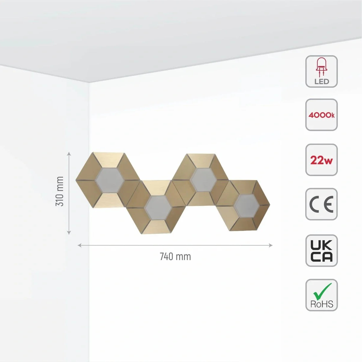 Технические характеристики quadruple wall light: размеры, мощность 22Вт, цветовая температура 4000K, идеален для современных интерьеров.