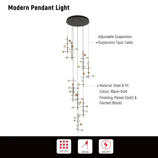 Крупный план современного хрустального люстры с золотой отделкой, идеально подходящей для просторной гостиной в роскошном стиле.