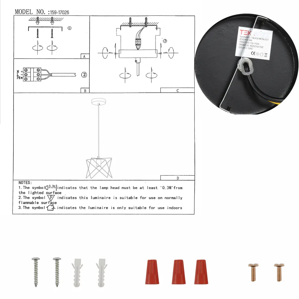 User manual for Star Cage Pendant Light with Rose Gold Accent and Black Metal Frame-159-17026