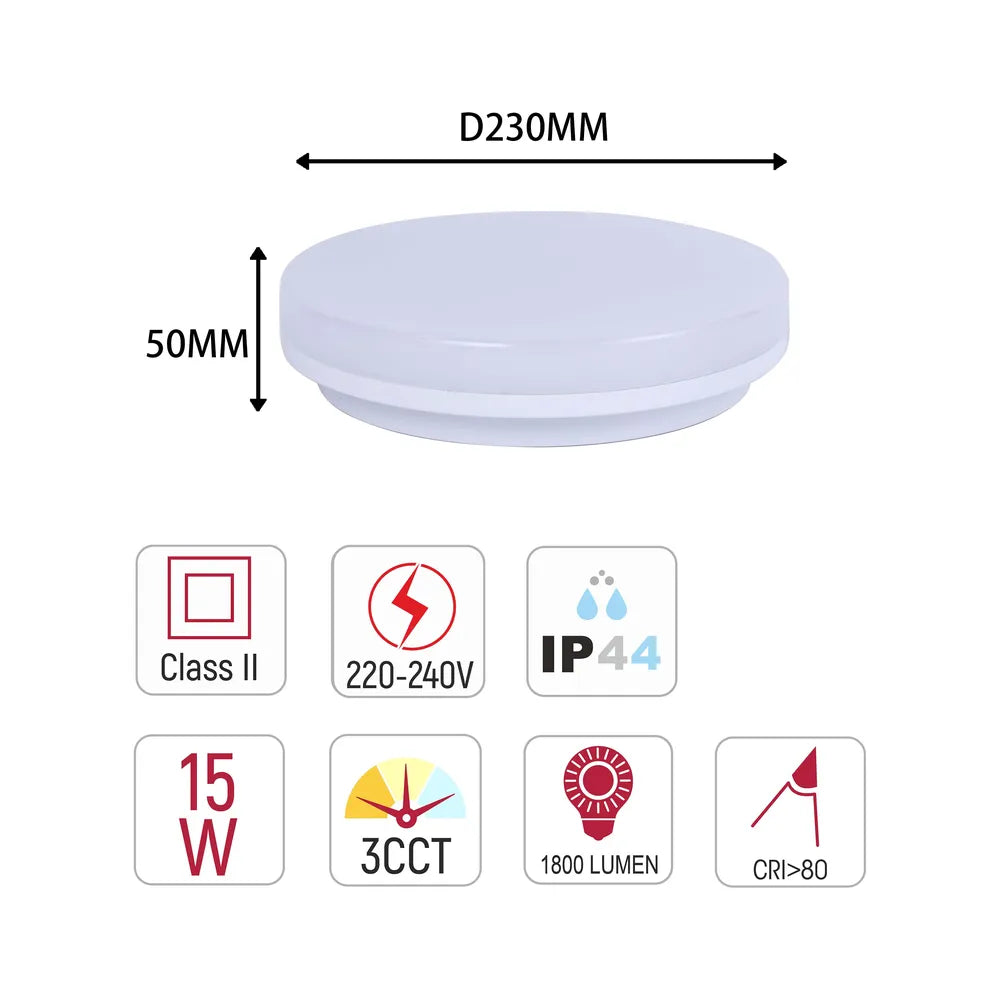 Size and technical specs of the Svet-k LED NIKA ROUND 15W 3CCT IP44 (TEKLED)-118-033851