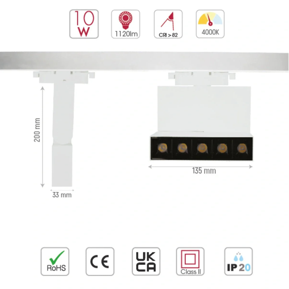 Технические характеристики трекового светильника LED Mirage Blade 10W, IP20, идеально подходит для современных интерьеров.