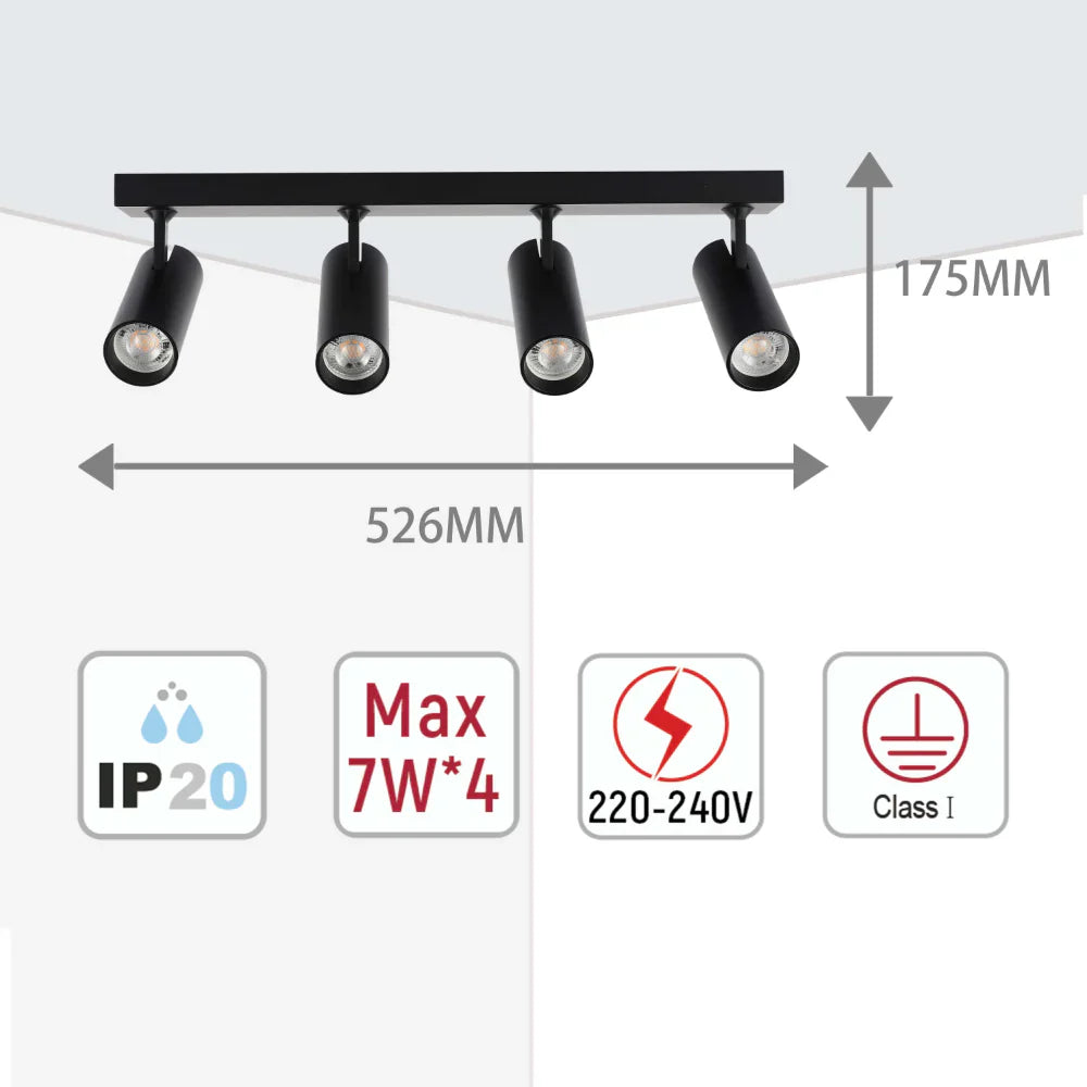 Virmo Rotatable Long Cylinder GU10 Spotlight Square or Linear Rose Side Connected Black