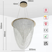 Size and technical specs of the Vortex Crystal Cascade LED Chandelier 80W Gold-159-18344