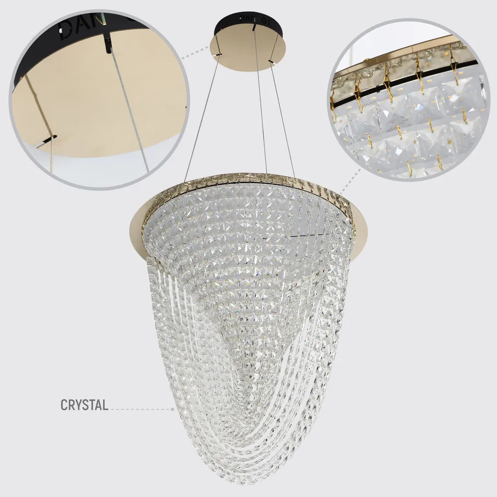 Details of the Vortex Crystal Cascade LED Chandelier 80W Gold-159-18344